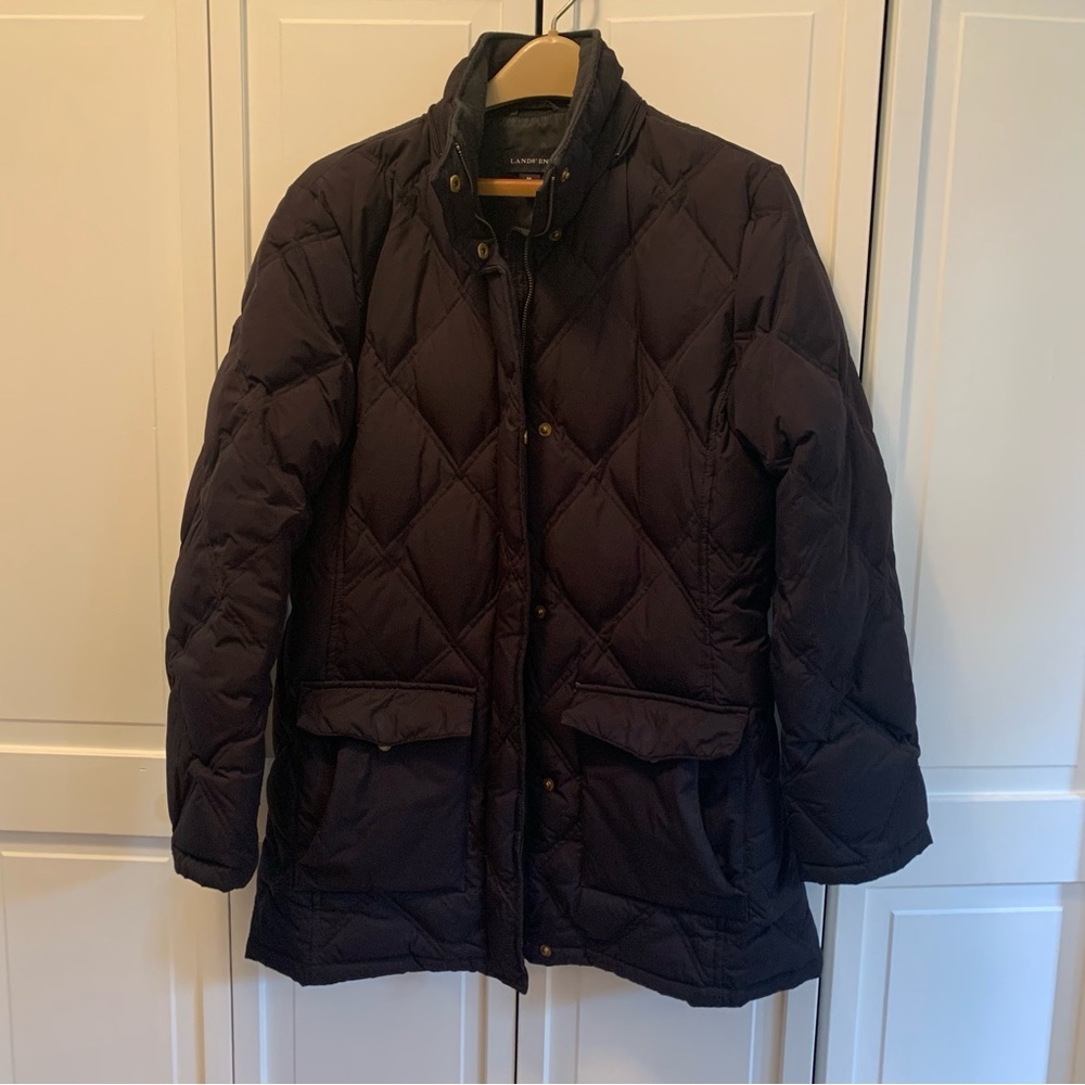 Lands End Down Coat 10-12  Black